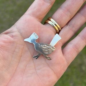 Vintage Sterling Silver Native American HB Roadrunner Small Brooch